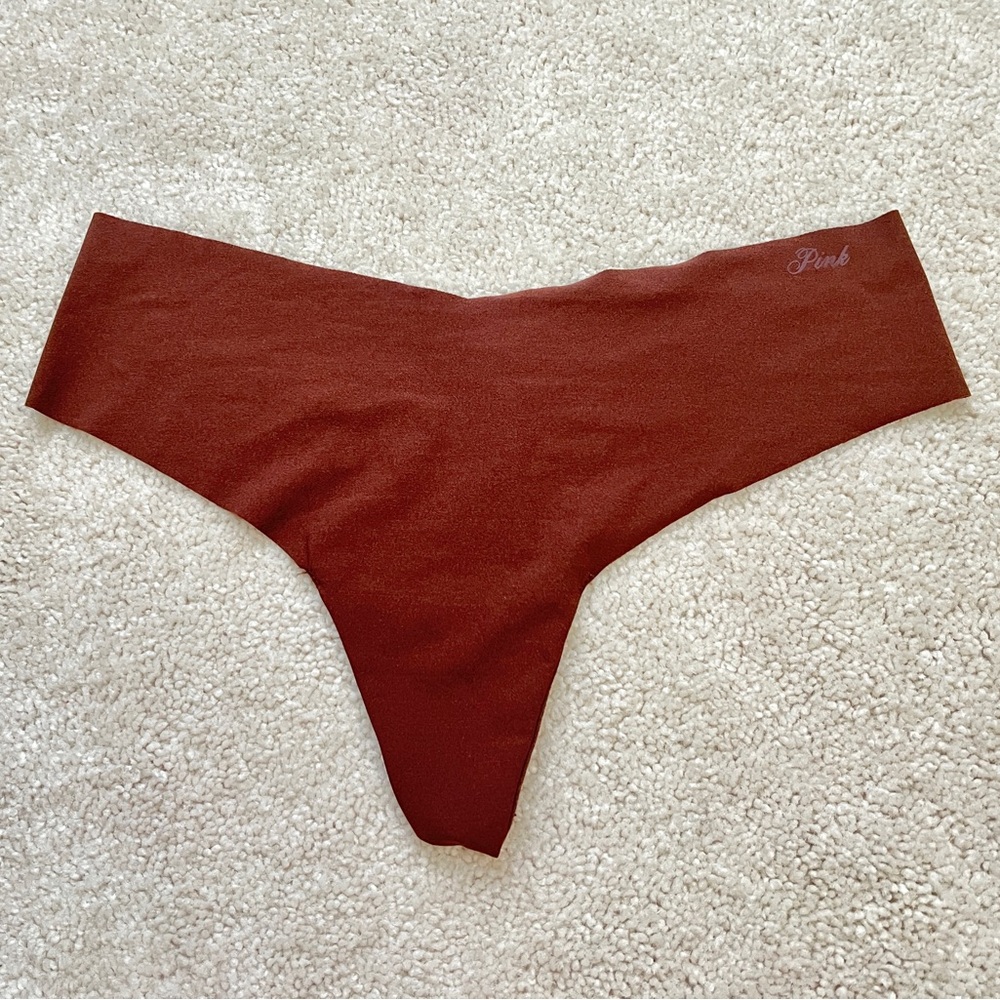 Victoria’s Secret PINK Smooth Brown Logo Seamless no show Thong panties large L